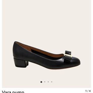 Salvatore Ferragamo Black Leather Vara Bow Low Block Heel Pump